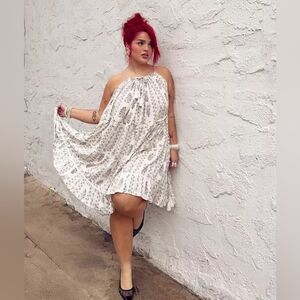 Torrid Festi White & Gray Adjustable Tassel Halter Tiered Gauzey Dress 0X Nwt